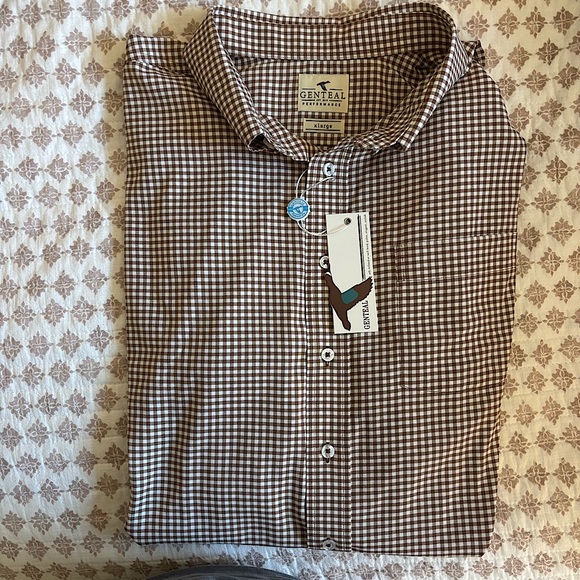 Genteal Performance Long Sleeve Shirt Men’s Large Cocoa Gingham check - Picture 1 of 10